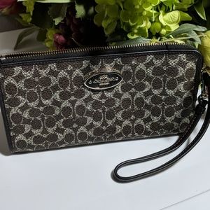 Coach leather wristlet brown logo